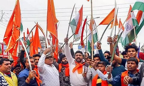 Hindu Sena members march in Gurugram, raise slogans