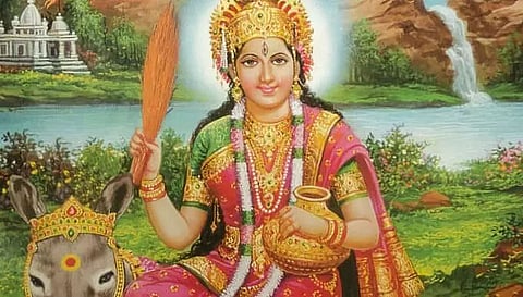 Preparation on for Sitala Puja at the Sitala Mandir situated near the NH-37 road in Demow Chariali