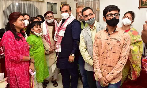 Assam CM Himanta Biswa Visits Residence Of Nilmani Phookan & Kamalendu Deb Krori