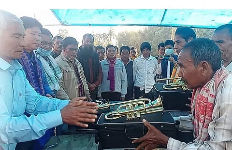 Manab Seva Sangha donates brass musical instruments to villagers in Kokrajhar