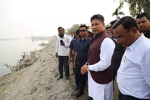 Minister Pijush Hazarika inspects anti-erosion works of Gangadhar river