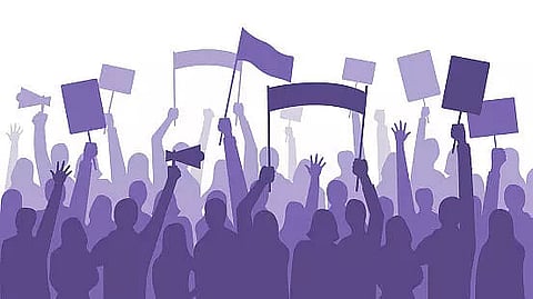 Construction workers protest for labour rights in Kamrup
