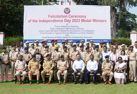 DGP G P Singh felicitates Assam police personnel