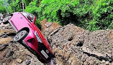 Four wheeler falls into pit dug for pipes in Guwahati
