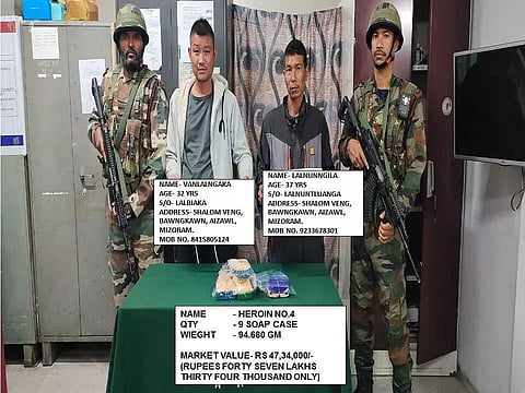 Heroin worth Rs 47.34 lakh seized, two apprehended in Mizoram