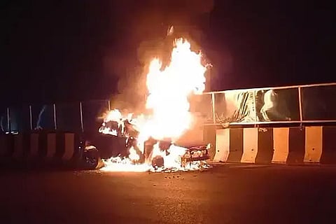 A Vehicle catches fire in Guwahati