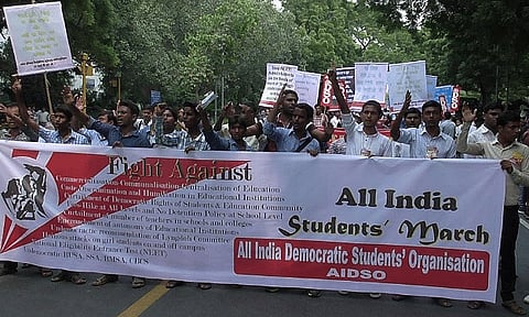 All India Democratic Students' Organization (AIDSO) stages protest in Silchar