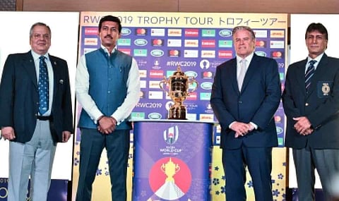 Sports Minister Rajyavardhan Singh Rathore launches Rugby World Cup trophy tour