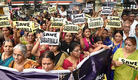 Pilgrims protest in Sabarimala Temple
