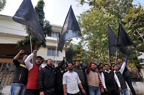 Black flags against the brutal attack of Tripura police on protesters