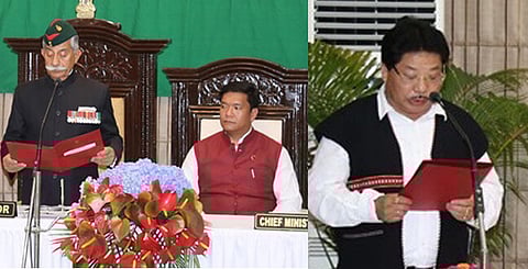 Newly-elected MLA Phosum Khimhun takes oath on the first day of the two-day session