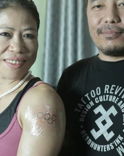 Mary Kom shows off the first tattoo of her life, the Olympic rings!
