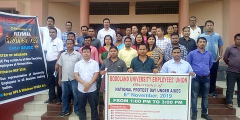Employees' Union staged protest at Bodoland University demanding justice for Non-Teaching Staffs