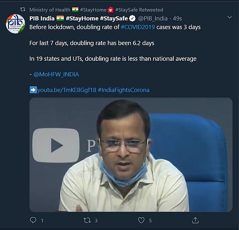 COVID-19 update: For the last seven days, doubling rate has been 6.2 days, says Govt. 