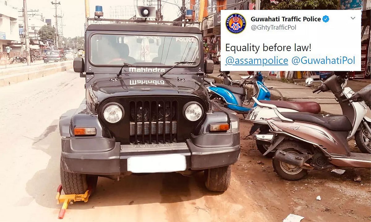 Guwahati Traffic cops clamp police vehicle for violating 'No Parking