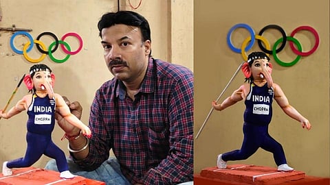 गोल्डनबॉय 'नीरज'च्या रुपात बाप्पा; अनोख्या मूर्तीची पंचक्रोशीत चर्चा 