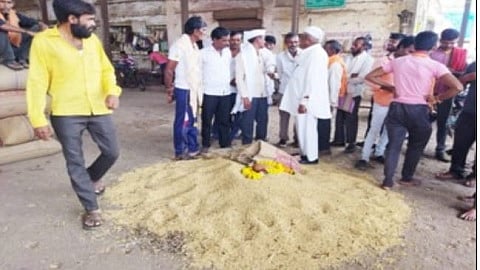 हिंगोली - बाजार समितीच्या मोढ्यात विक्रीसाठी आलेल्या सोयाबीनला  ११ हजार २१ रुपये प्रतिक्विंटल भाव मिळाल्याने शेतकरी समाधानी झाले असुन असाच भाल कायम राहावा अशी अपेक्षा शेतकऱ्यांतून व्यक्त होत आहे.