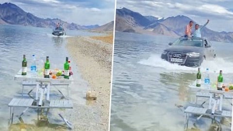 Car driven in Pangong Lake
