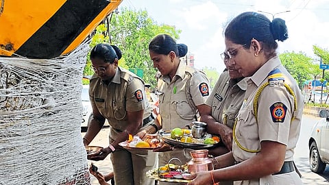 Police women celebrating Vatpoornima