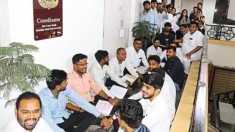 Students protesting in the university sub-centre.