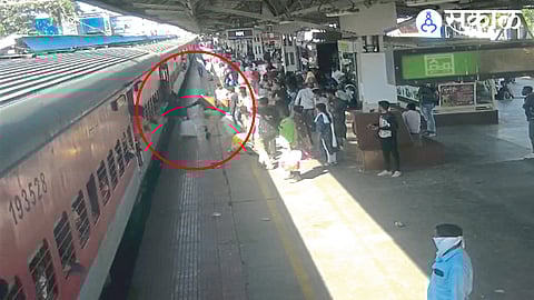 While saving the life of a passenger on platform two, Railway RPF employee K. K. Yadav.