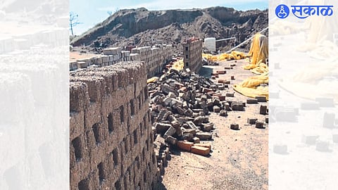 Damage to brick kiln due to soaking in unseasonal rain.