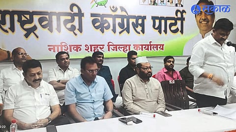 Officials present at the meeting of NCP Sharad Pawar faction on Monday.
