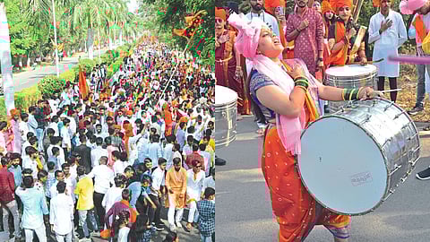 Bahinabai Choudhary Students participating in Shiv Jayanti procession  Uttar Maharashtra University.