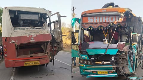 private bus and msrtc bus accident one woman killed two injured police hospital


