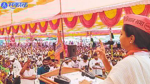 Surgana: MP Supriya Sule speaking at Bhaskar Bhagare campaign meeting.