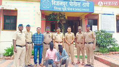 Police officers and team members present during the interrogation along with the suspects in custody in the merchant robbery case.