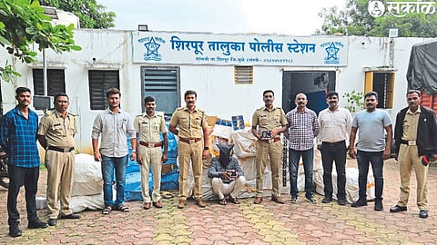 Police inspector Jaipal Here and colleagues along with the seized gutkha.