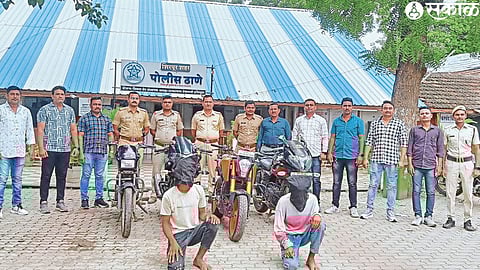 Inspector K along with seized bike and suspects. K. Patil and colleagues.