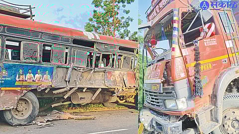 Damage to bus and Eicher in ST-Eicher accident.