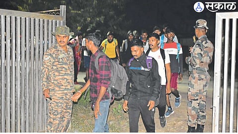 Youths sit for army recruitment process at Anand Road ground in the city