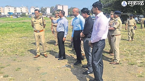 Police Commissioner Sandeep Karnik while inspecting the ground in Tapovana where Prime Minister Narendra Modi is holding a public meeting.