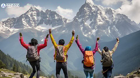 Indian Tourists in Mountains AI Generated Image