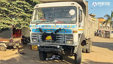 Mhada authorities showing the 4 brass of sand seized during the crackdown on sand mafias.