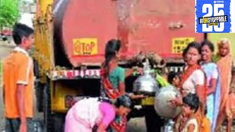 Nine tankers are working tirelessly to deliver water to the drought-stricken villages and wadis in Maan Taluka, Maharashtra."