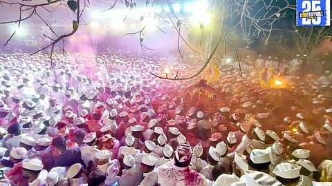 Devotees celebrating Kashinath’s name during the energetic and colorful Bagad Yatra in Bavdhan