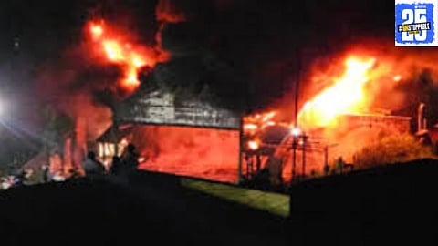 Damage caused by the fire at Loknete Desai Sugar Factory's farm division, resulting in significant losses."