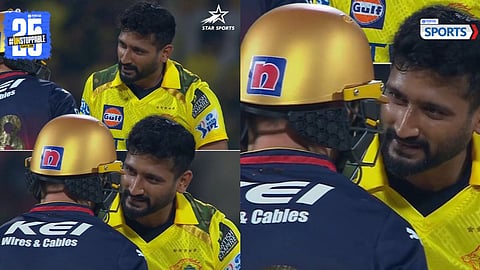 Khaleel Ahmed having a chat with Phil Salt