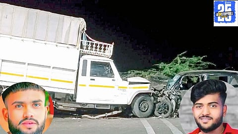 Scene of the triple vehicle accident near Vaduj where two Aundh youths lost their lives and seven were injured.