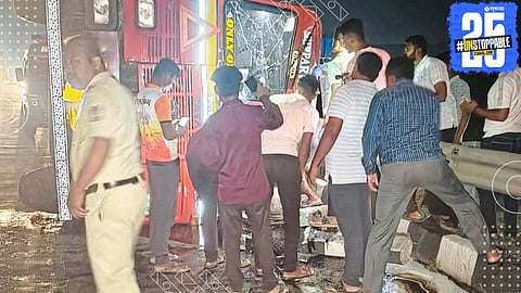 Scene of the tragic tanker accident near Pargaon on Pune-Bengaluru Highway, where one person died and two were injured.
