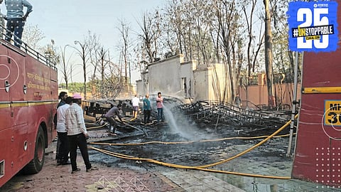 Firefighters in action controlling flames during one of the 50 incidents reported in the last 8 months.