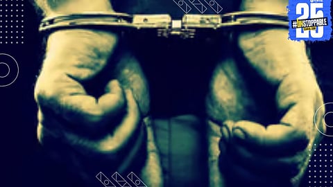 Seized country-made pistols displayed by Shahupuri Police after arresting two suspects in Bhuinj.