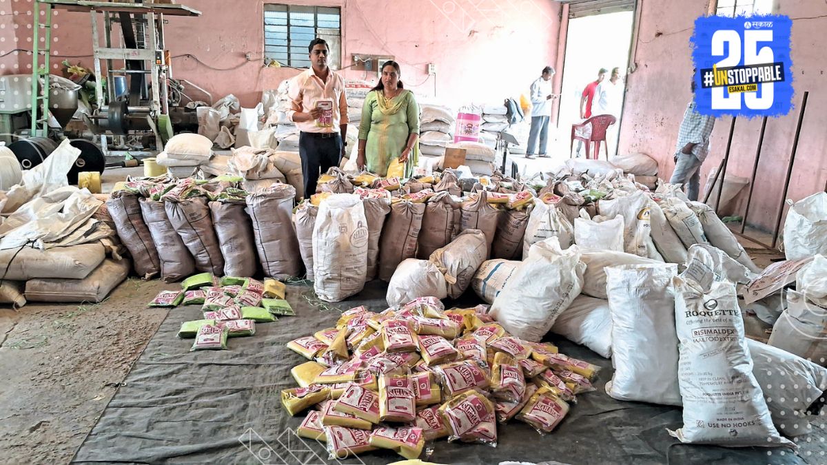 Pollution Control Board officials inspecting the massive stock of seized banned plastic during Tasawade raid.