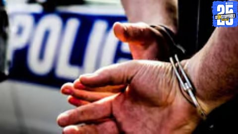 Weapons and cash seized from the arrested robbers in Mhaswad, displayed by the police after the operation.