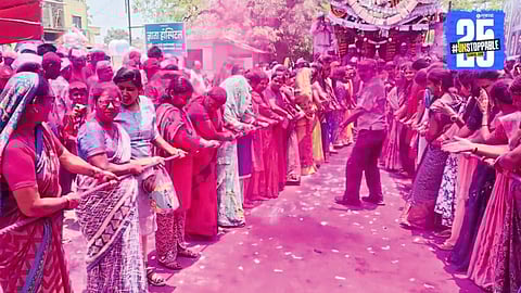 "Shree Siddhnath Rathotsav in Dahivadi is celebrated with immense joy, as devotees toss gulal and coconuts, offering note garlands and shouting 'Jayghosh' in devotion, marking a vibrant festival."