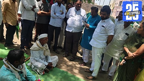 Prahar activists protesting in Mangalwedha since Maharashtra Day, demanding justice for local issues.